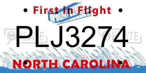 PLJ3274 North Carolina License Plate