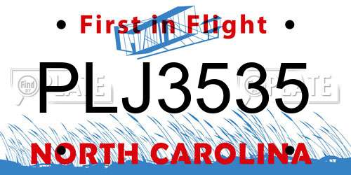 PLJ3535 North Carolina License Plate