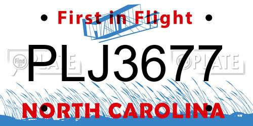 PLJ3677 North Carolina License Plate