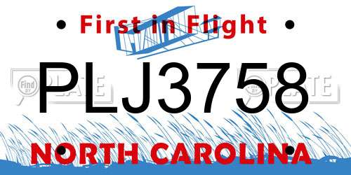 PLJ3758 North Carolina License Plate