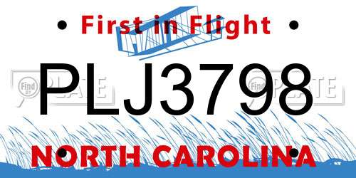 PLJ3798 North Carolina License Plate