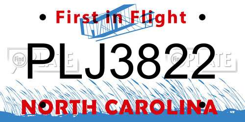 PLJ3822 North Carolina License Plate