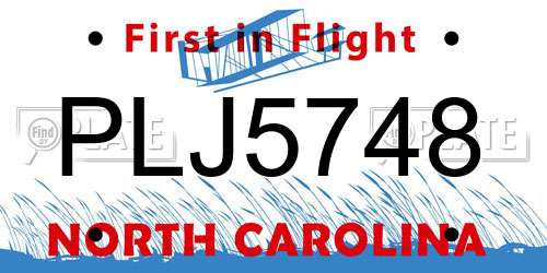 PLJ5748 North Carolina License Plate