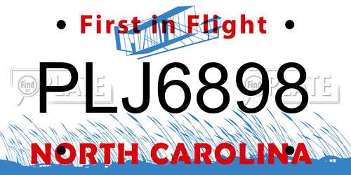 PLJ6898 North Carolina License Plate