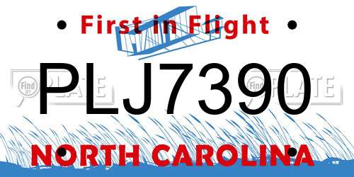 PLJ7390 North Carolina License Plate