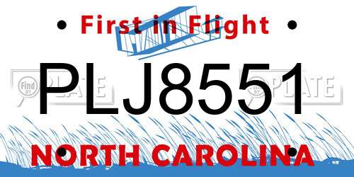 PLJ8551 North Carolina License Plate