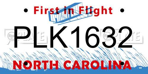 PLK1632 North Carolina License Plate