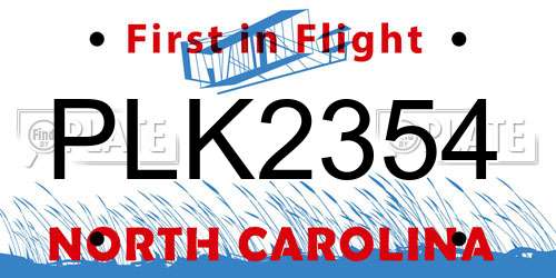 PLK2354 North Carolina License Plate