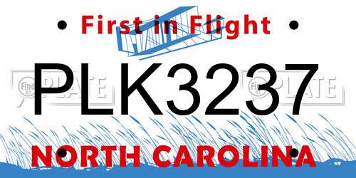 PLK3237 North Carolina License Plate