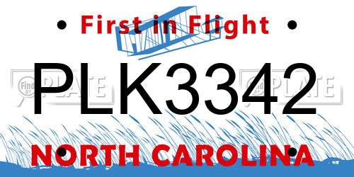 PLK3342 North Carolina License Plate