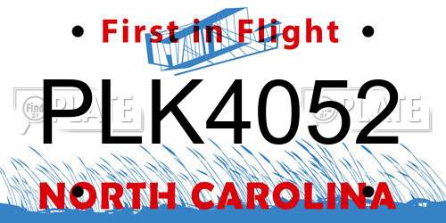 PLK4052 North Carolina License Plate