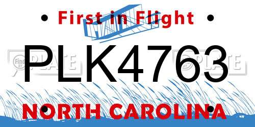 PLK4763 North Carolina License Plate