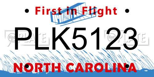 PLK5123 North Carolina License Plate