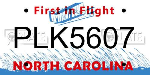 PLK5607 North Carolina License Plate