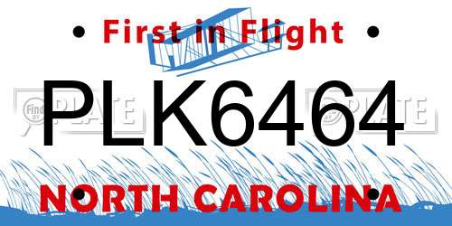 PLK6464 North Carolina License Plate
