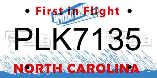 PLK7135 North Carolina License Plate
