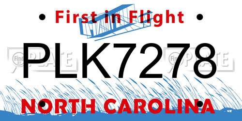 PLK7278 North Carolina License Plate