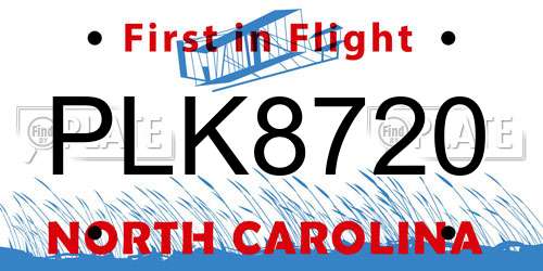 PLK8720 North Carolina License Plate