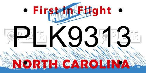 PLK9313 North Carolina License Plate