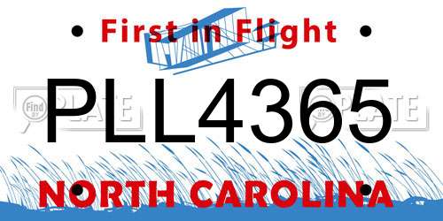 PLL4365 North Carolina License Plate