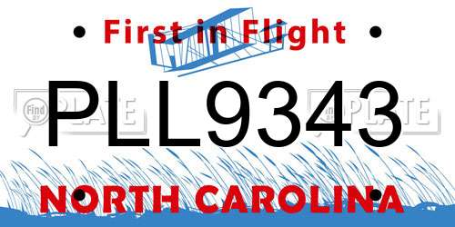 PLL9343 North Carolina License Plate