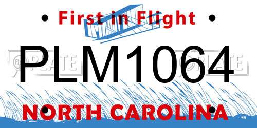 PLM1064 North Carolina License Plate