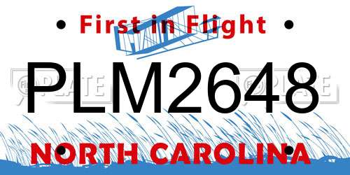 PLM2648 North Carolina License Plate