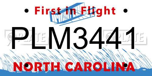 PLM3441 North Carolina License Plate