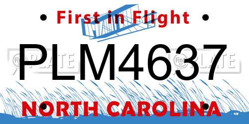 PLM4637 North Carolina License Plate