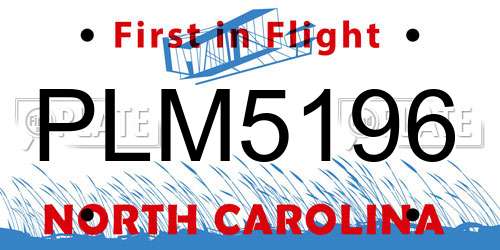 PLM5196 North Carolina License Plate