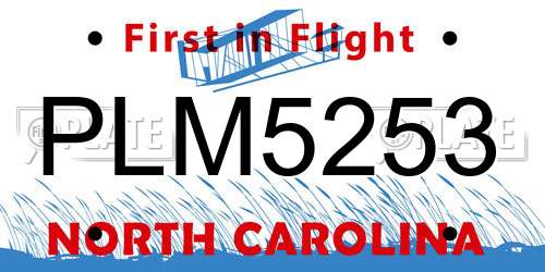 PLM5253 North Carolina License Plate