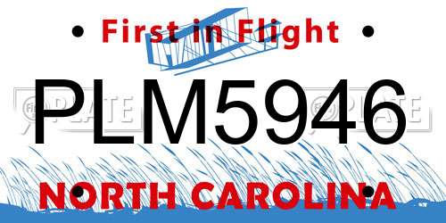 PLM5946 North Carolina License Plate