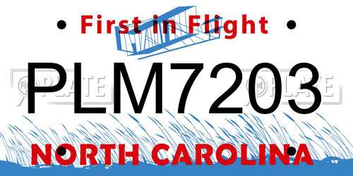 PLM7203 North Carolina License Plate