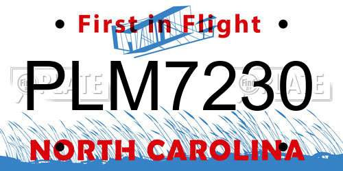 PLM7230 North Carolina License Plate
