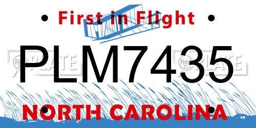 PLM7435 North Carolina License Plate