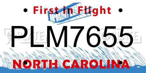 PLM7655 North Carolina License Plate
