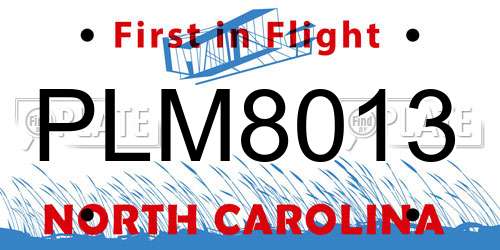 PLM8013 North Carolina License Plate
