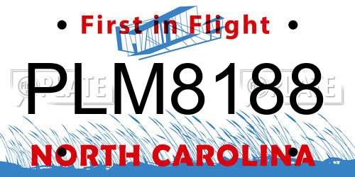 PLM8188 North Carolina License Plate