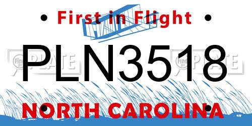 PLN3518 North Carolina License Plate