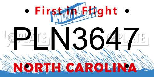 PLN3647 North Carolina License Plate
