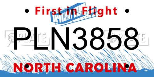 PLN3858 North Carolina License Plate