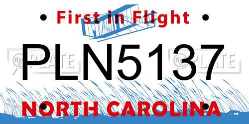 PLN5137 North Carolina License Plate