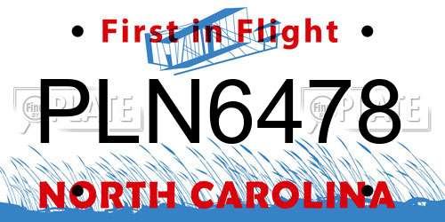 PLN6478 North Carolina License Plate