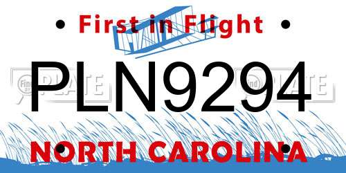 PLN9294 North Carolina License Plate