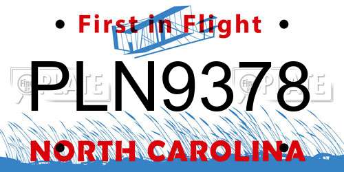 PLN9378 North Carolina License Plate