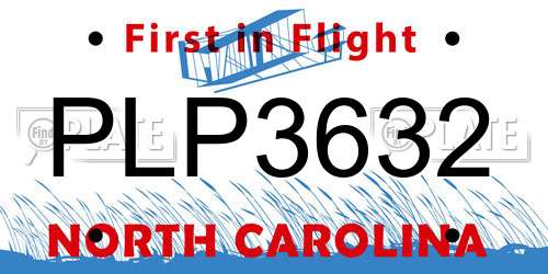 PLP3632 North Carolina License Plate