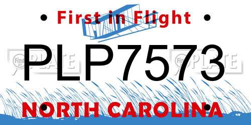 PLP7573 North Carolina License Plate