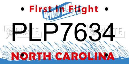 PLP7634 North Carolina License Plate