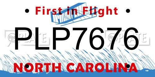 PLP7676 North Carolina License Plate