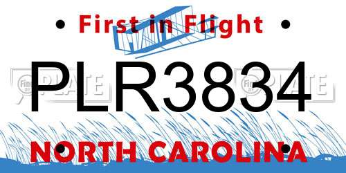 PLR3834 North Carolina License Plate